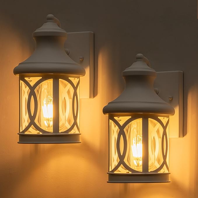 2-Pack Outdoor Wall Lights Porch Lights Waterproof Outdoor Wall Sconce Exterior Light Fixture White with Clear Glass Shade for Garage Patio Front Door Balcony