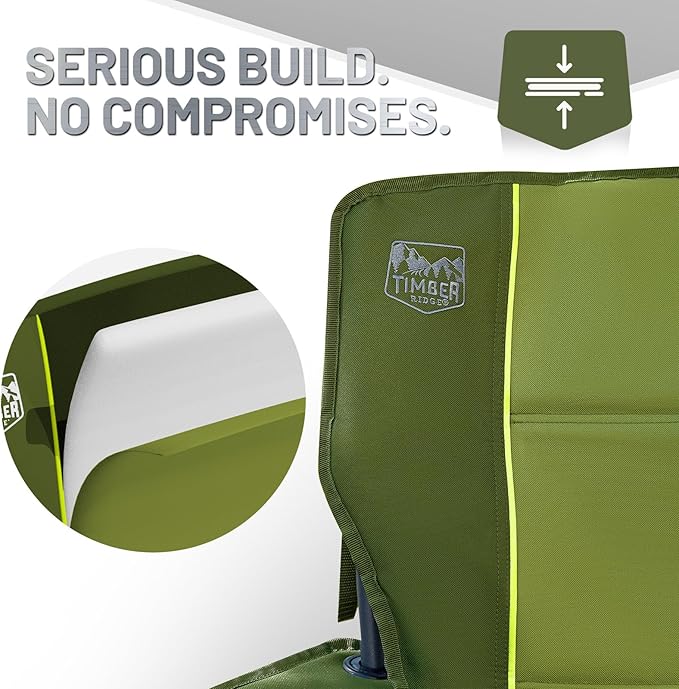 TIMBER RIDGE Oversized Folding Camping Chair for Adults Support 550 LBS Heavy Duty with Cup Holder Side Pocket for Camp Lawn Picnic Green 2 Pack