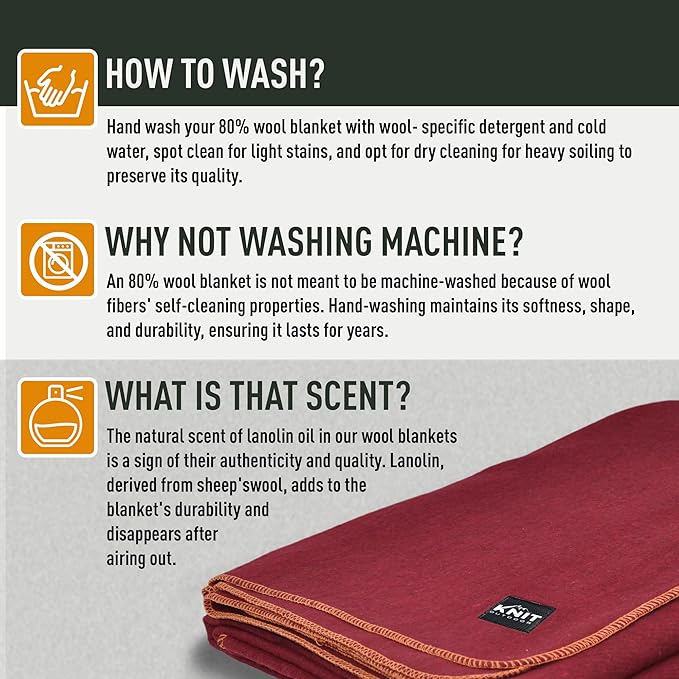 Large Military Wool Blanket - Warm &amp Thick Emergency Survival Blanket Great for Camping Outdoors Sports Events Picnics 4.5 lbs 64 x 88 (Maroon)