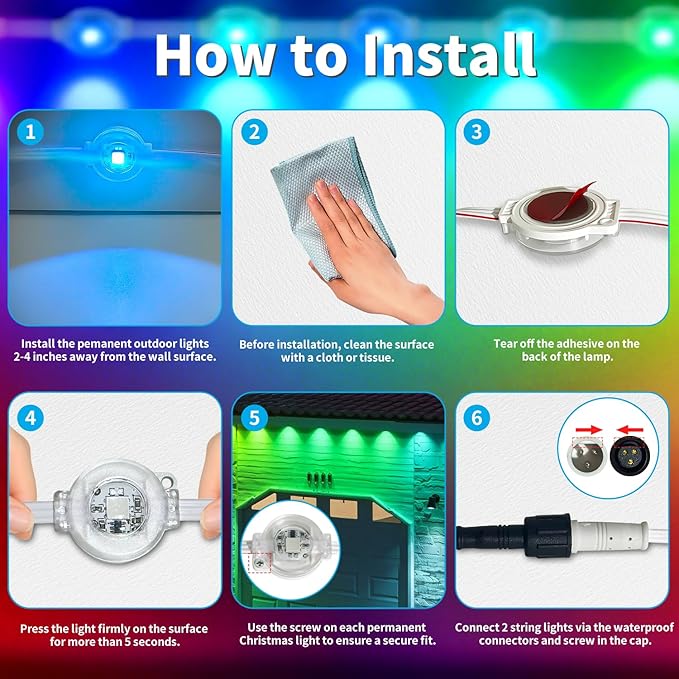 XINKAITE 50FT Permanent Outdoor Lights with 25 LEDs - Smart RGB+IC with 16 Million DIY Colors IP67 Waterproof App &amp Remote Control Hundreds of Dynamic &amp Scene Modes for Holidays Christmas