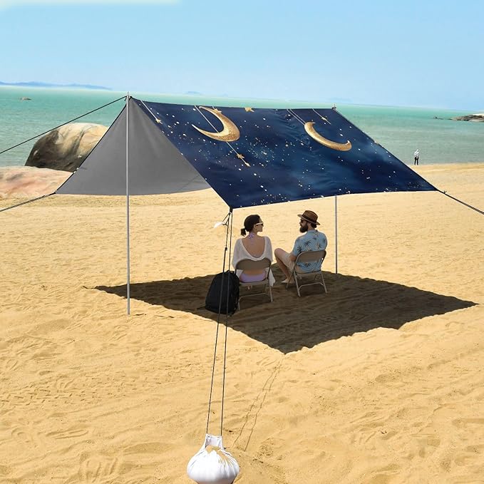 Bolaz Beach Canopy Tent Sun Shade9'×10.5' Large Family Beach Shade UPF50+- Outdoor Shade for Camping Trips FishingStar Moon