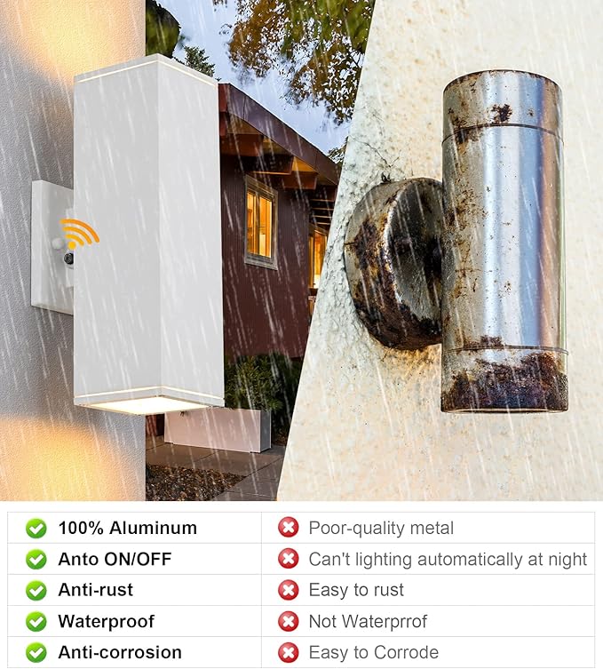 Dusk to Dawn Outdoor Light Fixture 2 Pack Waterproof Outdoor Wall Lights Modern Sensor Ootdoor Porch Light Exterior Lighting Fixture White