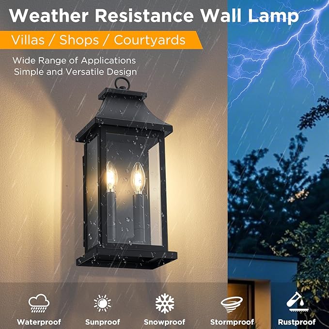 Large Outdoor Wall Lights Outside Lights Exterior Lighting Fixtures Wall Mount Wall Sconce Light Outdoor Lanterns for Porch Black 18 2-Light 1-Pack