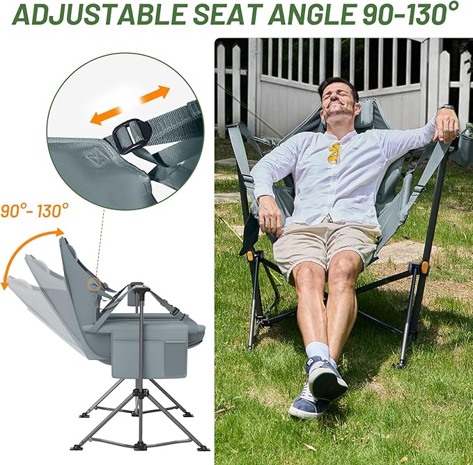 Timber Ridge Hammock Camping Chair with Adjustable Backrest Heavy Duty Folding Hammock Chair Supports 300lbs Portable Hammock Chair for Camping Travelling and Patio Grey