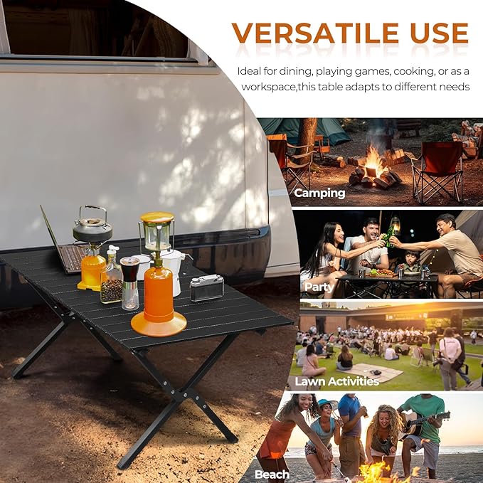 Outvita Beach Picnic Table Lightweight Roll Up Low Camping Table Portable Folding Table with Carrying Bag for Outdoor BBQ Sand Picnic Party Patio 34 Inches