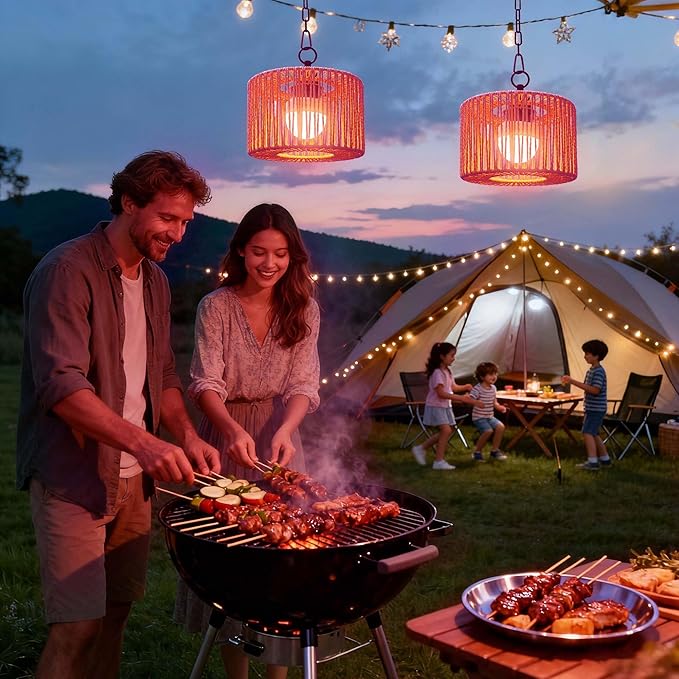 Battery Operated Chandelier Rechargeable Outdoor Pendant Light Cordless with RGB LED Bulb Boho Hanging Lights with Remote for Gazebo Porch Patio Pergola Indoor DecorSet of 2