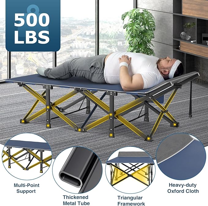 ZENPETIO Oversized XXL Folding Camping Cot Heavy Duty Sleeping Cot for Adults with Mattress and Pillow Portable Cot Bed with Carry Bag for Outdoor Camp Travel Home Guest Office 78x32x18