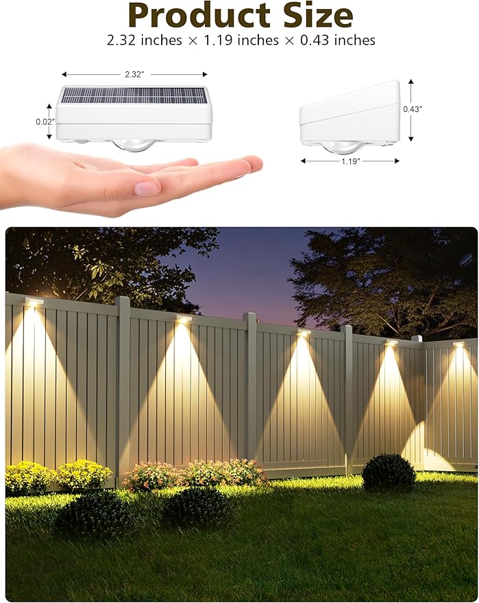 VOLISUN Solar Fence Lights Fence Lights Solar Powered IP65 Waterproof LED RGB Color Changing Solar Light for Fence Yard Wall Backyard (12 Pack White)