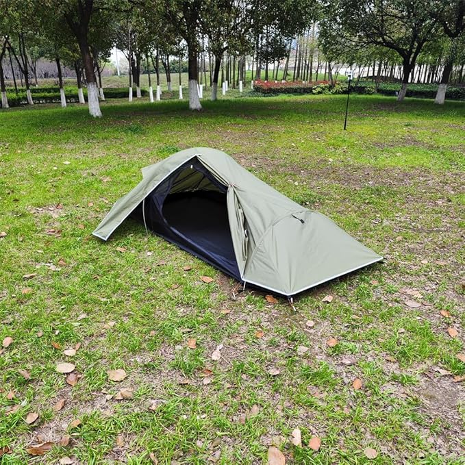Backpacking Tent 1 Person Ultralight Aluminum Pole Stormproof Camping Tent Suitable for Four Seasons Single Person TentBest one Person Tent Armygreen