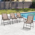 Crestlive Products Set of 4 Patio Folding Chairs 4-Pack Dining Chairs Outdoor Portable Sling with Armrest for Camping Beach Garden Pool Backyard Deck (Brown)