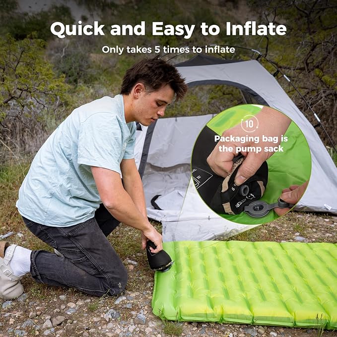 ATEPA ThermAir Backpacking Inflatable Sleeping Pad 6 R-Value Insulated Ultralight Portable Camping Pad Sleeping Mat with 7 Layers &amp Storage Bag for Camping Backpacking Tent Wide Long Size (72x2