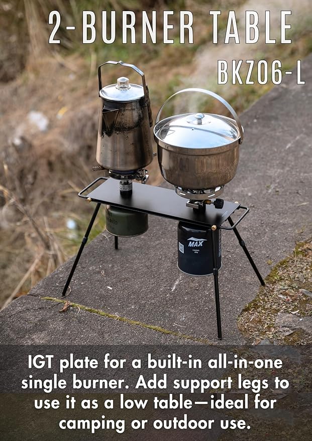 CAMPINGMOON Dual Burner Camping Cooktop Half Size IGT Top Detachable Legs Compact Table Removable Handles Non Slip Feet Outdoor Backpacking Stove Accessory BKZ06-L
