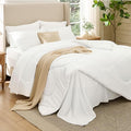 Bedsure 7 Pieces Full Comforter Set Premium Series Hotel Luxury Soft Bed in a Bag Goose Down Alternative Safe for Sensitive Skin Bedding Comforter All Season Medium Warmth White Wavy Quilted