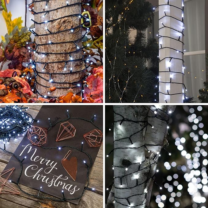 kemooie 500 LED Christmas String Lights 164FT 8 Lighting Mode with Memory Plug in Green Wire Waterproof Lights for Outdoor Indoor Birthday Christmas Wedding Party Garden Balcony Decorations (White)