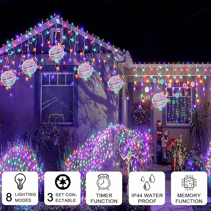 Outdoor Christmas Balls Lights Tree Lights Waterproof 4 Pack 7.87 LED Hanging Globe Sphere Lights with 8 Lighting Modes Memory Timer Plug for Party Wedding Xmas Porch Patio Garden Yard Decorations