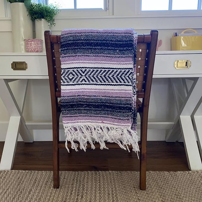 Del Mex Classic Mexican Blanket Large Authentic Woven Falsa Throw (70x50) Artisan Southwest Décor for Beach Yoga Outdoors (Lavender)