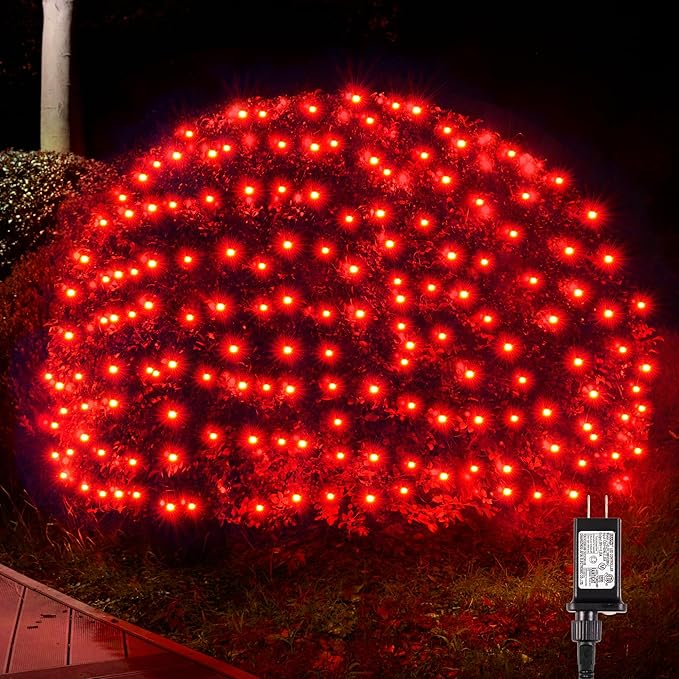 BlcTec Outdoor Christmas Lights 360 LED 9.8ft x 6.6ft Christmas Net Lights with 8 Modes UL Certified Timer Connectable Waterproof for Trees Bushes Shrubs Yard Outdoor Xmas Decorations Red