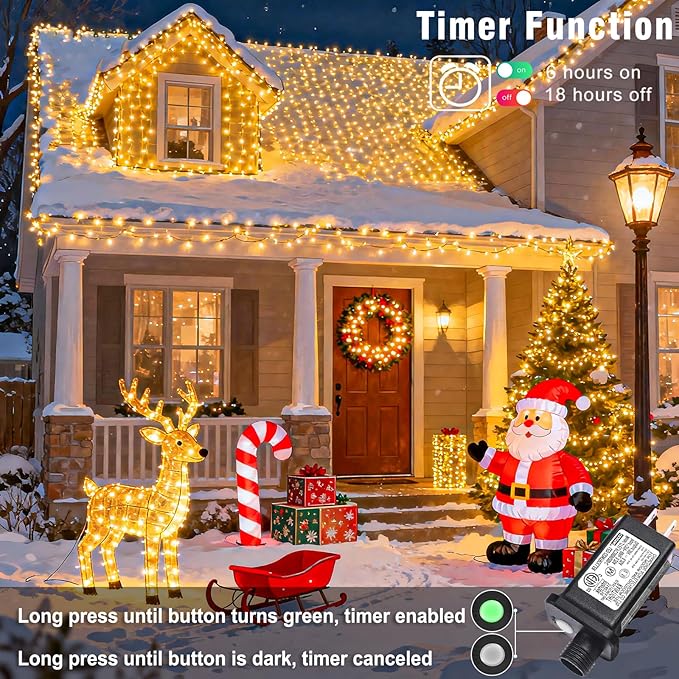 132FT 400 LED Christmas Lights Outdoor Christmas String Lights Indoor with 8 Modes Waterproof Plug in Twinkle Fairy Lights Clear Wire for Bedroom Patio Window Garden Wedding Xmas Decor Warm White