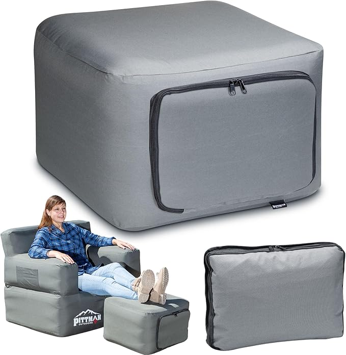 Pittman Inflatable Ottoman Foot Rest for Camping - Outdoor Pouf Ottoman is Waterproof for Camping &amp Patio - Removable Cover for Easy Cleaning - Inflatable Foot Stool Matches Our Popular Furniture