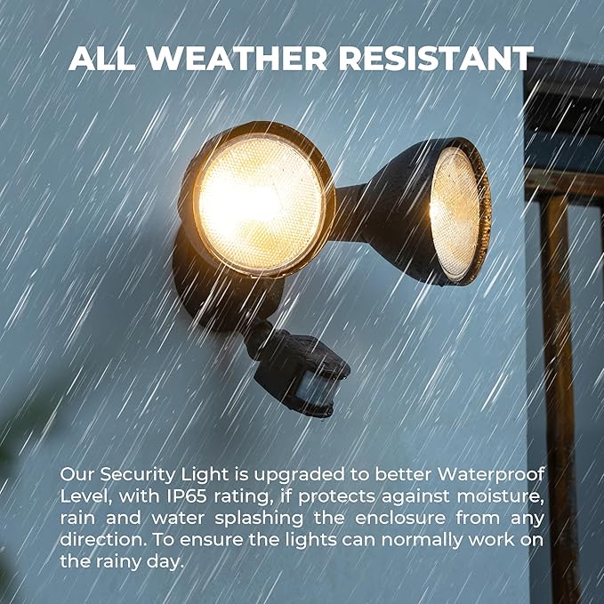 Motion Sensor Outdoor Light 300W PAR38 Bulb Compatible IP65 Waterproof Flood Lights 2 Head Dusk to Dawn Motion Detected Security Light for Patio Garage Yard (Black Bulbs not Included)
