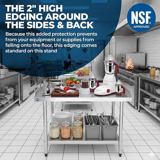 NSF Certified 18 Gauge Heavy Duty Stainless Steel Equipment Grill Stand with Undershelf for Kitchens Utility Rooms Caterers &amp Auto