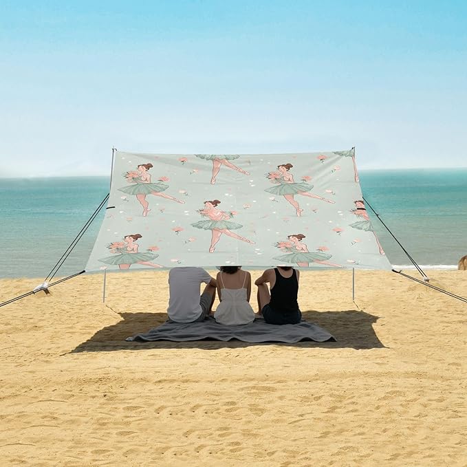 Flower Ballet Dancer Pattern Camping Sun Shelter Beach Tent Portable Beach Sun Shade Outdoor Canopy for Camping Trips Fishing Picnic