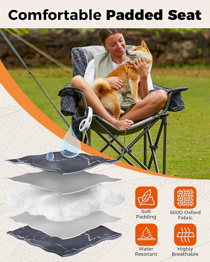 KingCamp Oversized Camping Folding Chair Heavy Duty 450 LBS with Bamboo Folding Table4-Fold Portable Camping Table with Visual Adjustable Height