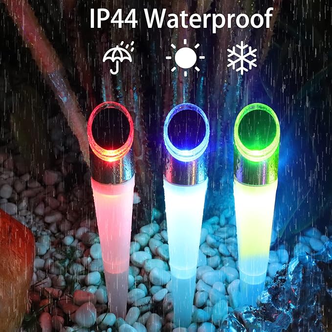 pearlstar Solar Lights Outdoor Garden Pathway Lights LED White&ampColor Changing Landscape Lighting Waterproof for Path Lawn Patio Yard Walkway Driveway4 LED Bulbs&amp 2 Lights Effect (6pack)