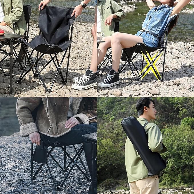 Rayberro Outdoor Lounge Deck Chair Portable Folding Chair Patio Dining Chairs Camping Chair Oxford Cloth Foldable Chairs for Garden Backyard Lawn Black