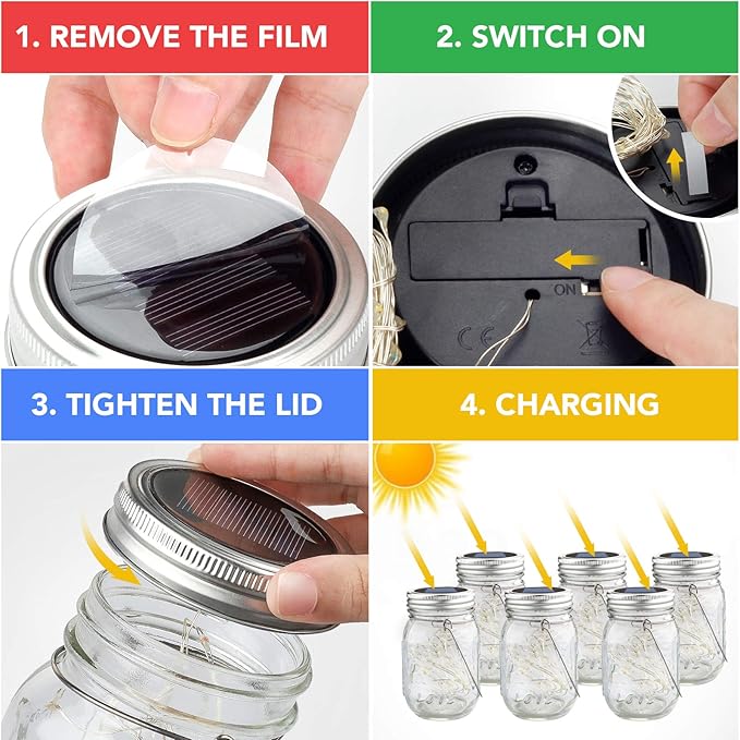 Mlambert Mason Jar Solar Lights 30 LEDs 6 Pack Hanging Solar Lanterns Outdoor Waterproof Fairy Lights Outdoor Lanterns for Patio Garden Cool White