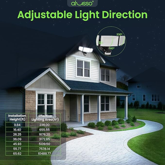 ALUSSO LED Security Lights Motion Sensor 120V 60W 6000LM 3 Modes Flood Lights Outdoor Motion Sensor 3CCT 3 Heads Outdoor Security Light Wet Location Use for House Garage Yard Walkway Black