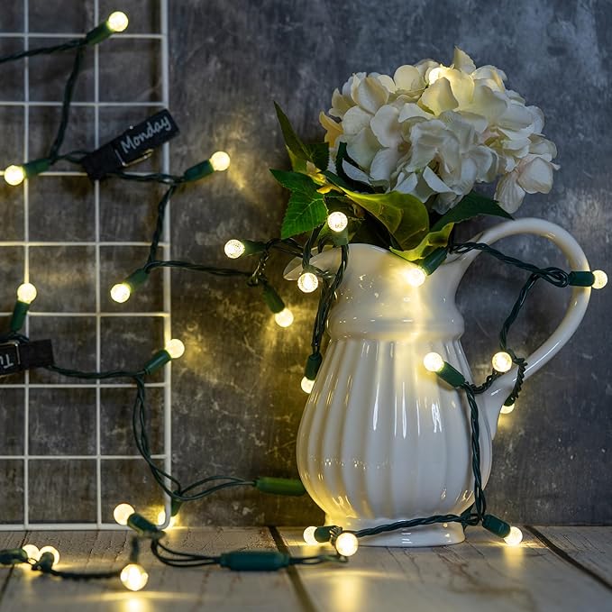 YULETIME Warm White One-Piece G12 Raspberry Christmas Lights 140 Count 48 Feet 2 Sets 70 LED 24 ft High Waterproof UL Certified String Light (Warm White)
