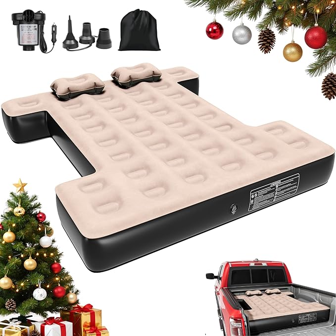 YITAHOME Truck Bed Air Mattress for 5.5-5.8 ft Short Beds Portable Inflatable Car Camping Mattress with Pump Pillows &amp Carry Bag for Travel Outdoor &amp Road Trips Black &amp Brown