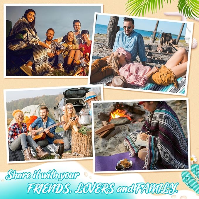 Peryiter 9 Pcs Mexican Blanket Bulk Large Yoga Blanket Striped Falsa with Fringed for Outdoor Beach Picnic Couch 45 x 70 inch (Green Colors)