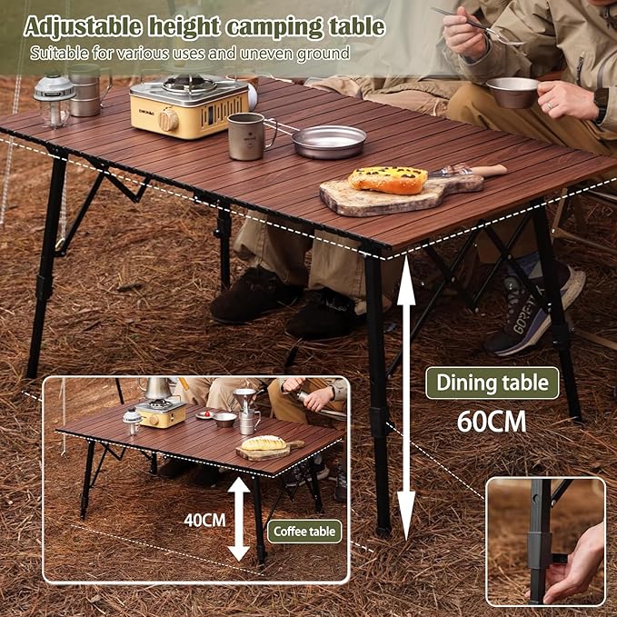Folding Camping Table Aluminum Heavy Duty Adjustable Height Foldable Table 4FT Max Loads UP 110LBS Lightweight Portable with Carry Bag for Car Travel Indoor &amp Outdoor Picnic BBQ Backyards Beach