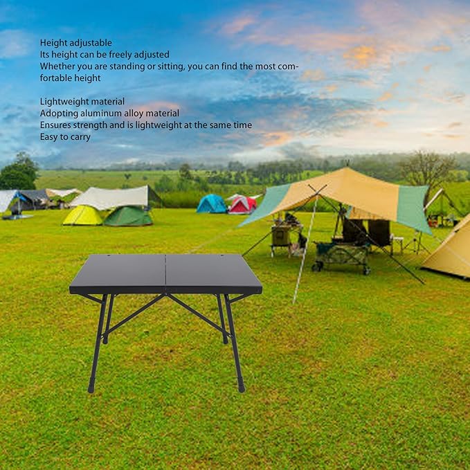 Camping Table Folding Portable Camp Side Table with Adjustable Height Aluminum Alloy Lightweight Camping Table for Outdoor Picnic BBQ Cooking