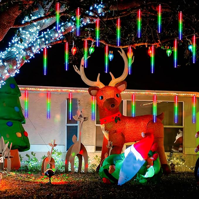 JMEXSUSS 2 Pack Solar Meteor Shower Lights 16 Tube 288 LED Multicolor Meteor Christmas Lights Solar Christmas Lights Outdoor Waterproof for Tree Christmas Decorations