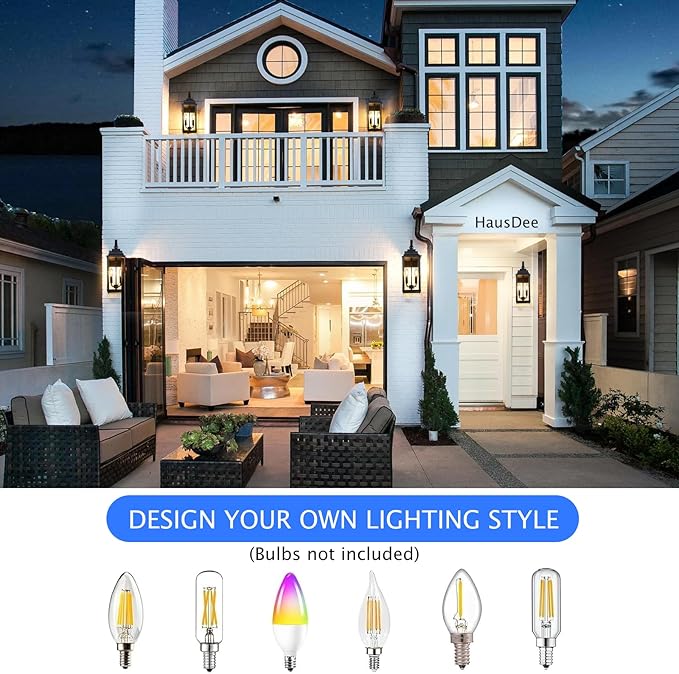 18.7'' Large Outdoor Wall Sconce 2-Light Black Exterior Front Porch Light Fixture Modern Outdoor Porch Lamp with Tempered Glass Waterproof Outside Wall Lantern for Patio