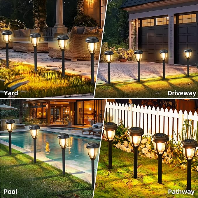 DERAYSION 12 Pack Solar Lights Outdoor Solar Pathway Lights Auto On/Off Waterproof Garden Landscape Lighting for Path Yard Walkway Driveway Decor