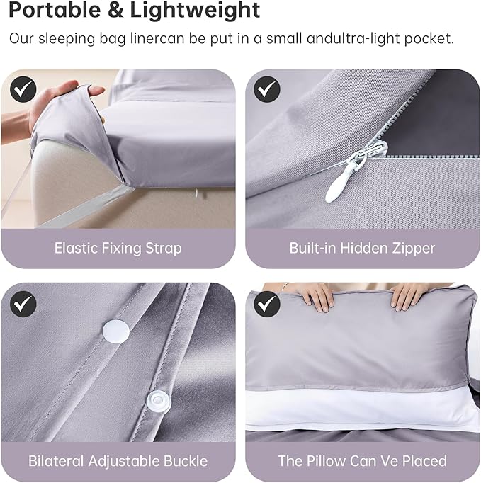 Sleeping Bag Liner for Adults Lightweight Travel Sleep Sack with Carry Bag Compact Portable Sleeping Sheet for Camping Hiking Hostels Hotels and Backpacking