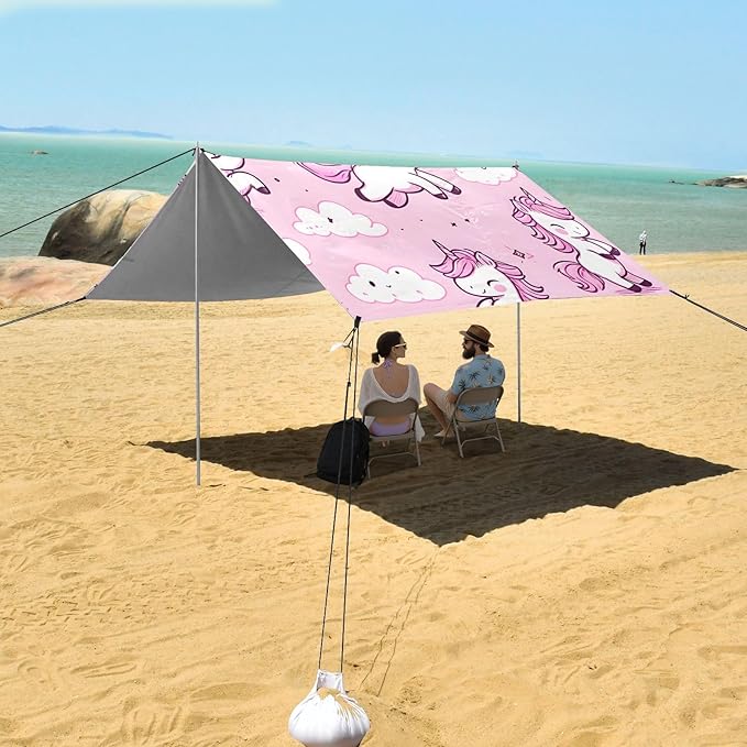 Cartoon Cute Dancing Unicorn Camping Sun Shelter Beach Tent Portable Beach Sun Shade Outdoor Canopy for Camping Trips Fishing Picnic