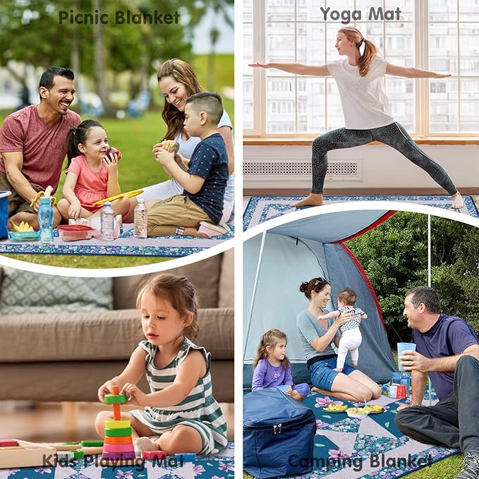 Extra Large Picnic Blankets Waterproof Foldable (60x 80) Beach Blanket Waterproof Sandproof3-Layer Thicking Mat Outdoor Packable Camping Blanket