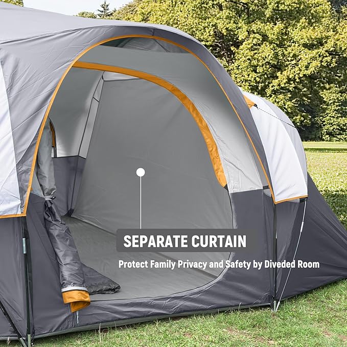 HIKERGARDEN 10 Person Camping Tent - Portable Easy Set Up Family Tent for Camp Windproof Fabric Dome Tent Outdoor for Hiking Backpacking Traveling-14'x11'x74in(H)