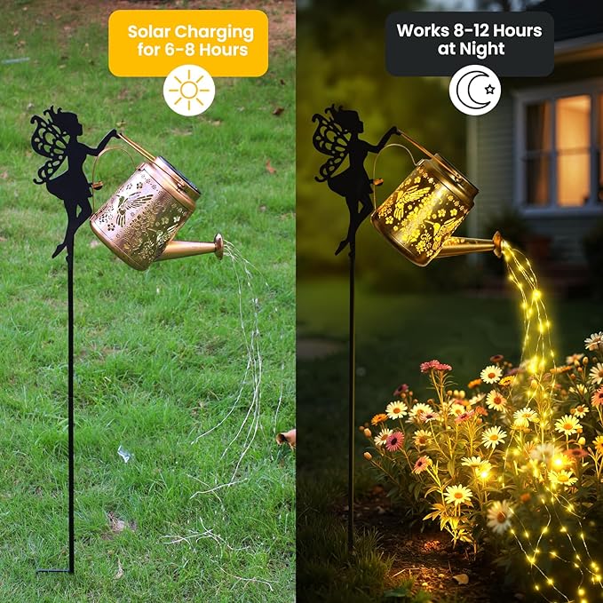 X-PREK Solar Lights Outdoor Waterproof Fairy Solar Garden Lights Outdoor Decoration Hummingbird Solar Watering Can Light Gardening Gifts for Mom Grandma 4 Packs