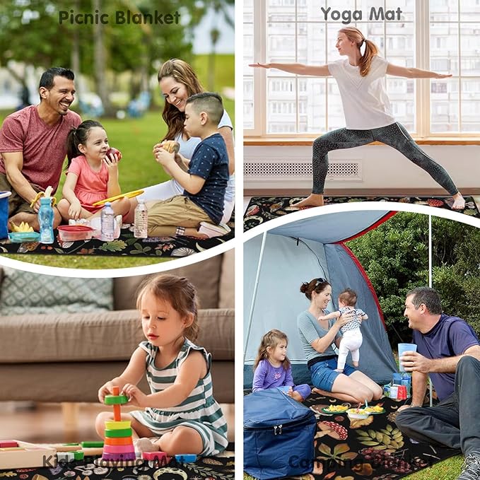 Extra Large Picnic Blankets Waterproof Foldable (60x 80) Mushroom Beach Blanket Waterproof Sandproof3-Layer Thicking Mat Outdoor Packable Camping Blanket