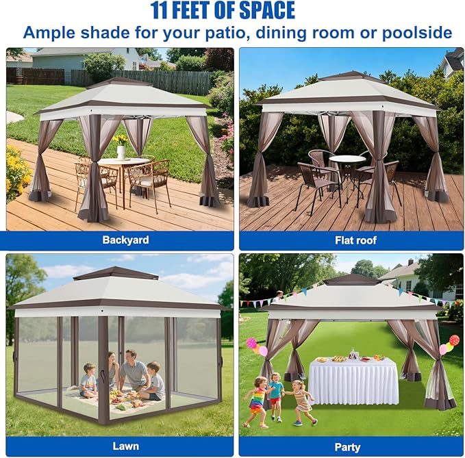 Yesker 10x10 Pop Up Canopy Tent w Mesh Netting Sidewall Vented Top - Heavy Duty Outdoor Canopy Easy Setup Shelter Gazebo Waterproof 10x10 Popup Tnets for Patio Backyard Parties &amp Events Khaki Br