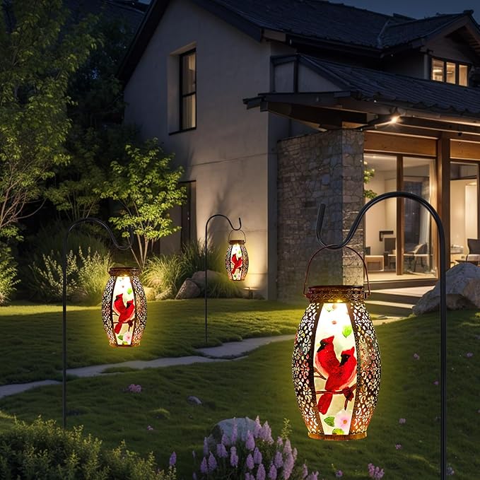 Cardinal Outdoor Solar Lanterns Waterproof 13.8 Large Hanging Solar Lantern Decorative Cardinals Solars Lights for Outside Yard Table Patio Garden Pathway Lawn Cardinal Gifts
