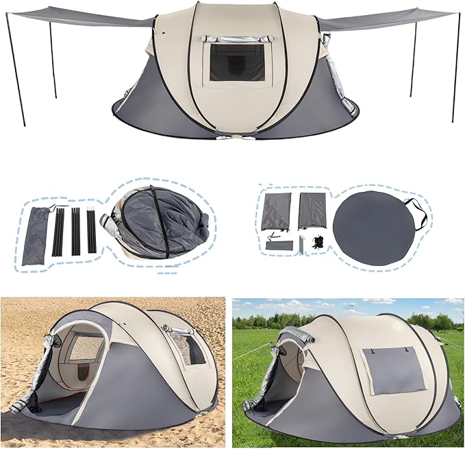 4 Person Pop Up Tent Instant Setup 10 Seconds Lightweight Family Camping Tent with Ventilation Spacious 9.2x6.6ft for Outdoor Beach Backyard Hiking