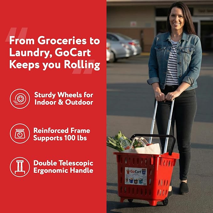dbest products GoCart Red Grocery Cart Shopping Laundry Basket on Wheels