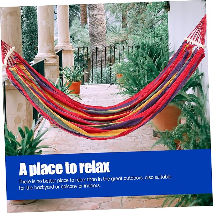 Outdoor Striped Canvas Hammock Swing Bed Garden Camping Travel Lounger Portable Hanging Hammock